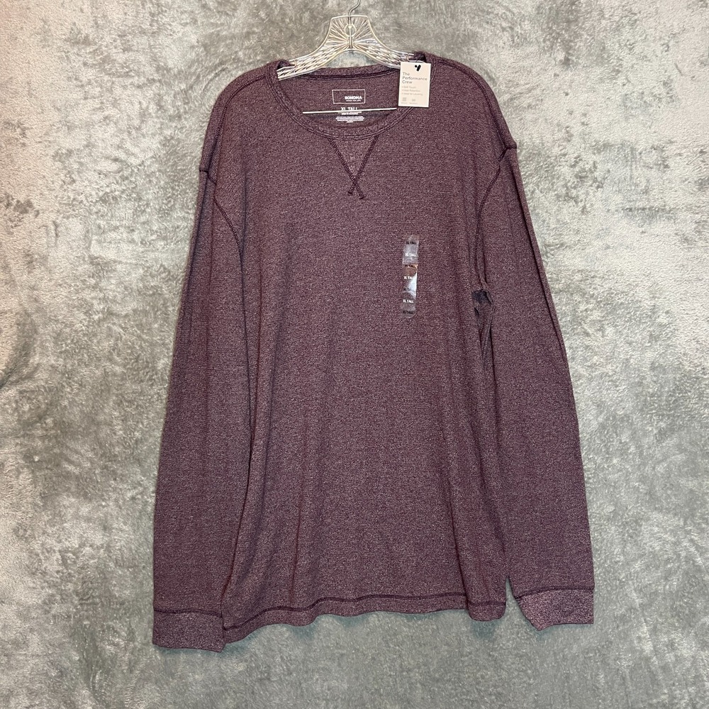 Sonoma Men Performance Crew Thermal Long Sleeve Shirt XL Tall Waffle Knit Purple